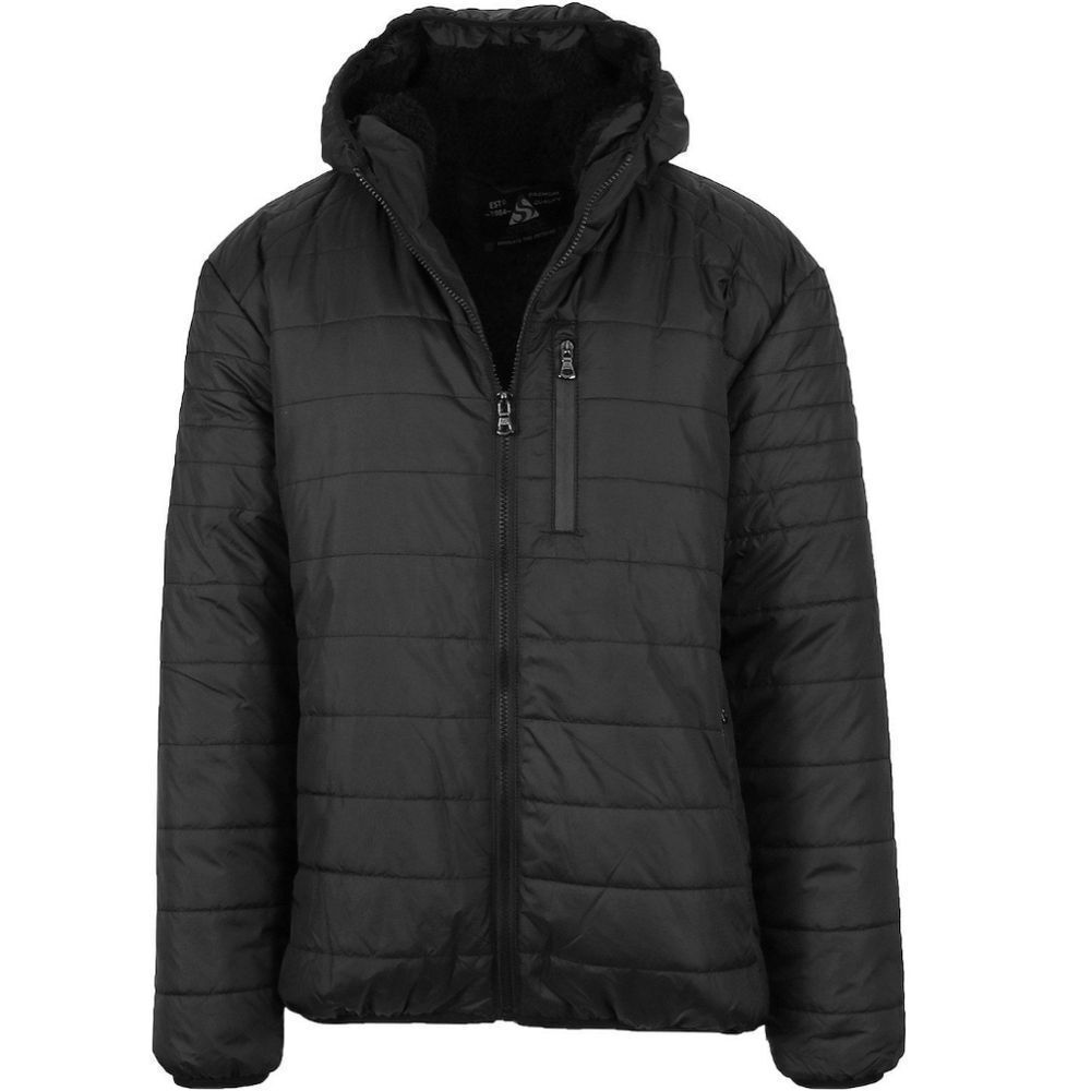 NWT Spire by Galaxy Men's Black Fleece Lined Hooded Puffer Coat Jacket Sz L